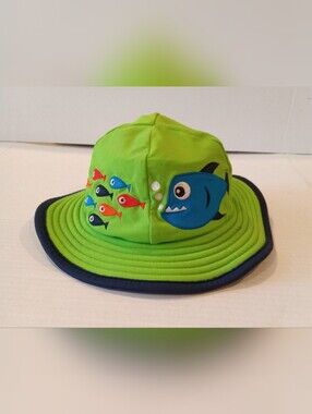 Green Fish Appliqué Sun Hat Size XS With Straps Finding Nemo Vibes